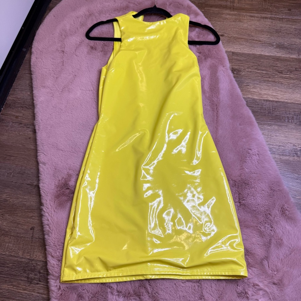 naked wardrobe Yellow Patent Mini Dress